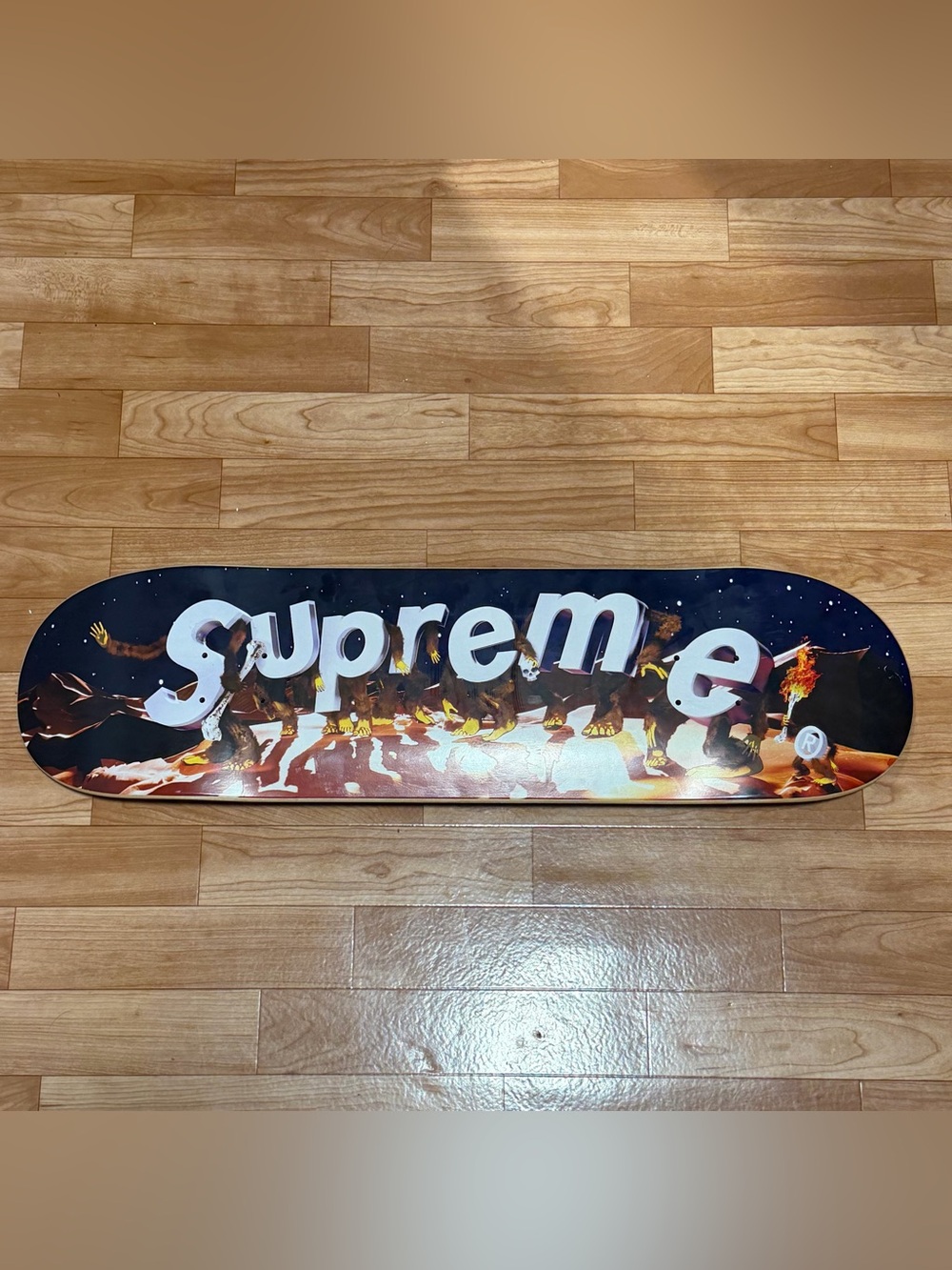 Supreme Navy Blue Black Graphic Skate Deck with White Logo